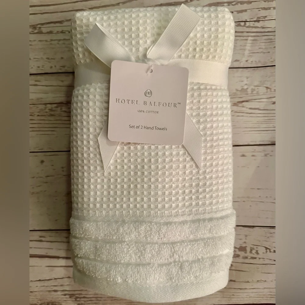 🎁9 PC Hotel Balfour Oversized Bath Towel Set- Cotton- White Waffle Texture